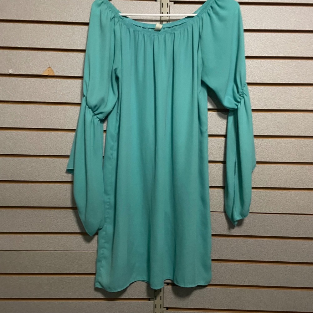 Candy Rose Teal Off Shoulder Bell Sleeve Ruffle‎ Dress D5229A Size Medium